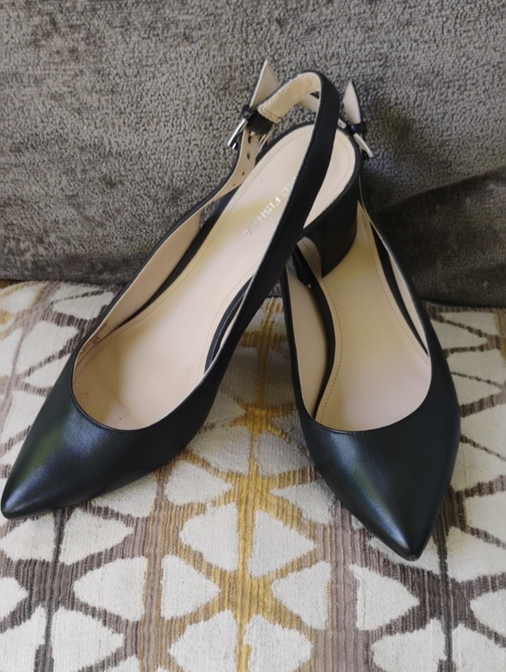 Marc Fisher Black Leather Pointed Toe Slingback Heels